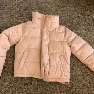Pale pink Abercrombie puffer snow jacket